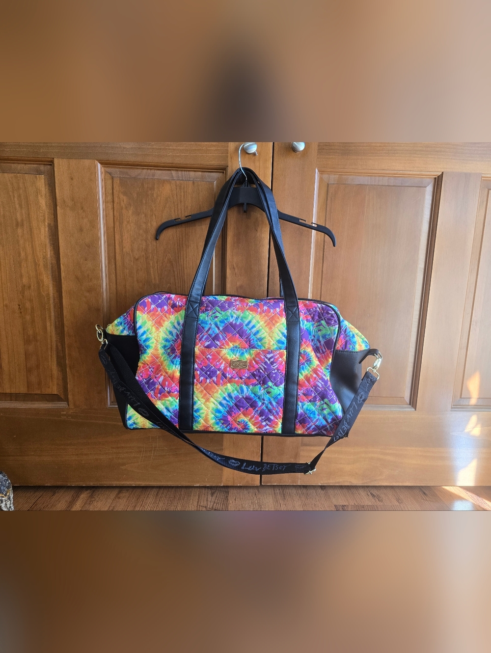 Betsey Johnson Multicolor Tie-Dye Quilted Travel Bag with Black Straps